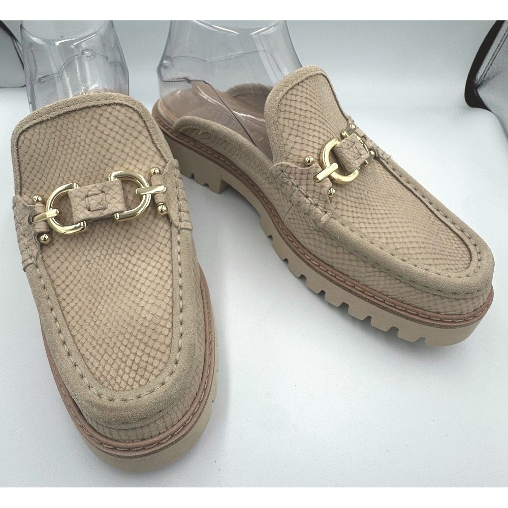 Donald Pliner HAMPTON Beige Snake Embossed Leather Lug Sole Mule Slip On 9M